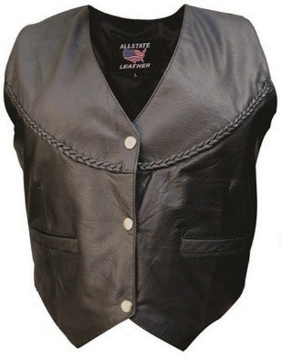 (image for) Ladies lambskin leather vest with braided yoke